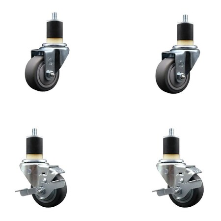 Service Caster 3'' Thermoplastic Rubber Wheel Swivel 1-7/8'' Expanding Stem Caster Set 2 Brakes, 4PK SCC-EX20S314-TPRB-2-TLB-2-178